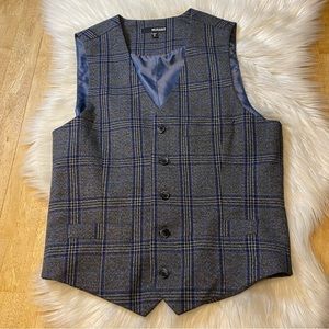 Murano Grey Blue Plaid Paisley Vest Mens Small